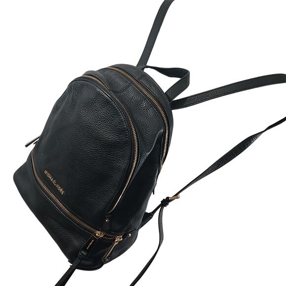 MICHAEL KORS! LUXE BLACK PEBBLED GENUINE LEATHER GOLD HARDWARE BACKPACK! - Picture 1 of 11
